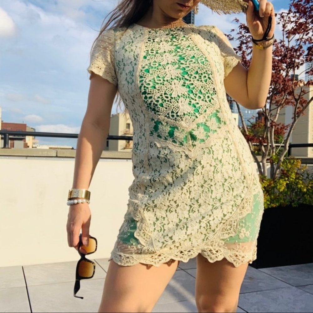 Anthro Champagne & Strawberry Ivory lace Emerald - Picture 3 of 16